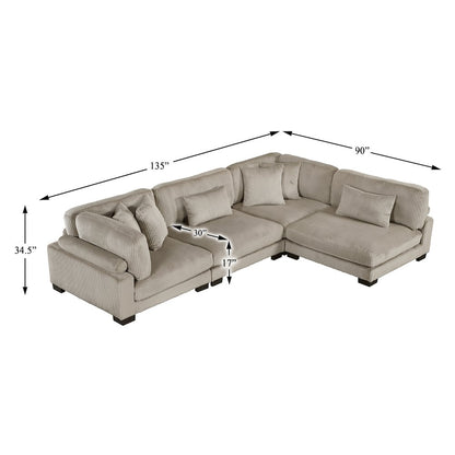 Traverse Corduroy 4-Piece Modular Sectional in Taupe
