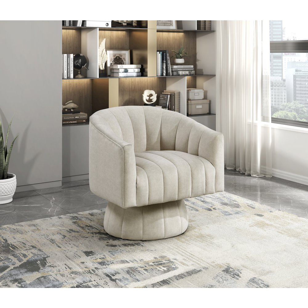 Lonita Velvet Swivel Chair in Taupe