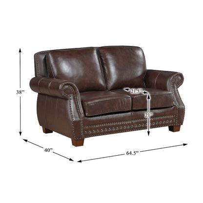 Remington Leather 2pc Set: Sofa, Love in Brown