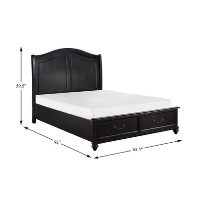 Herman Poplar Queen Platform Bed w Footboard Storage in Charcoal Brown