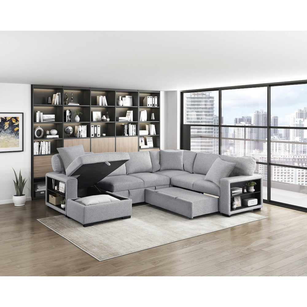 Pompano Boucle Sectional with Left Chaise, Pull-out Bed in Gray