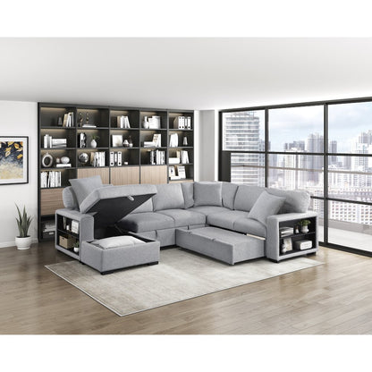 Pompano Boucle Sectional with Left Chaise, Pull-out Bed in Gray