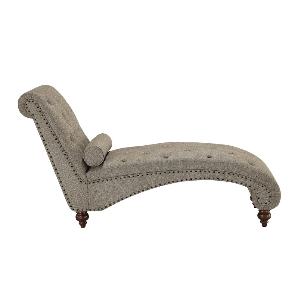 Lexicon Bonne Textured Fabric Chaise with 1 Bolster Pillow in Brown