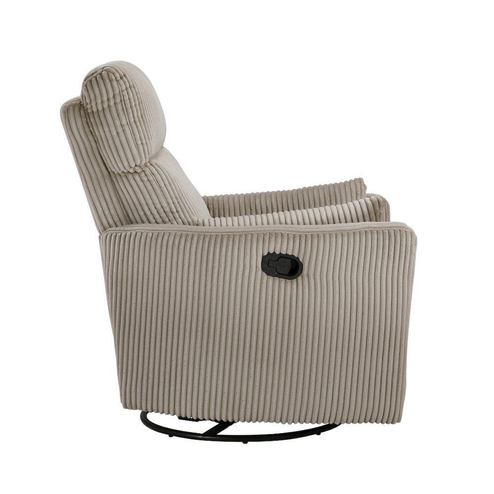 Lexicon Traverse Corduroy Swivel Glider Reclining Chair in Taupe
