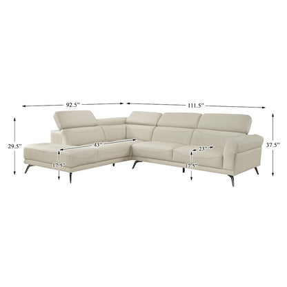 Giselle Leather 2-Piece Sectional with Left Side Chaise in Beige
