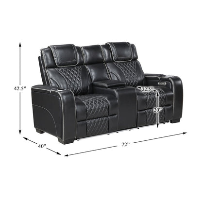 Apex Leather Pwr Double Reclining Love Seat with Center Console in Black
