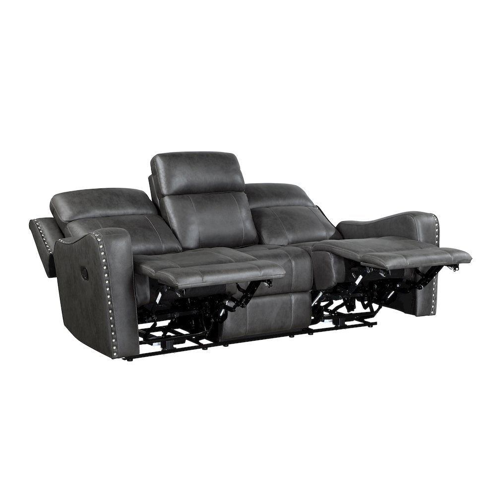 Kellen Microfiber Double Reclining Sofa in Smoky Gray
