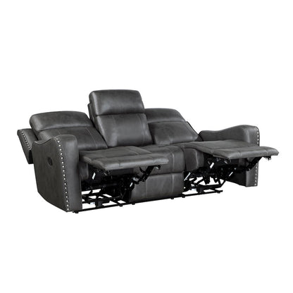 Kellen Microfiber Double Reclining Sofa in Smoky Gray