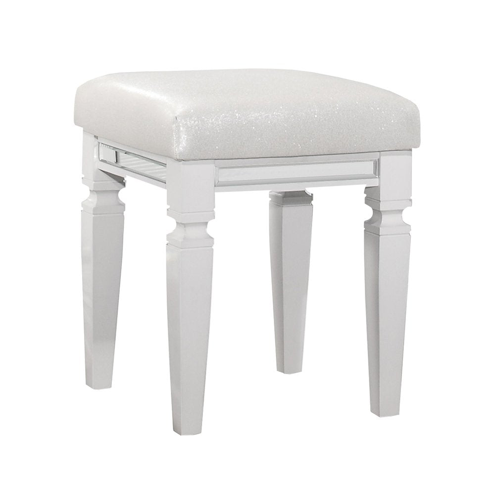 Tamsin Asian Hardwood Vanity Stool in White Metallic