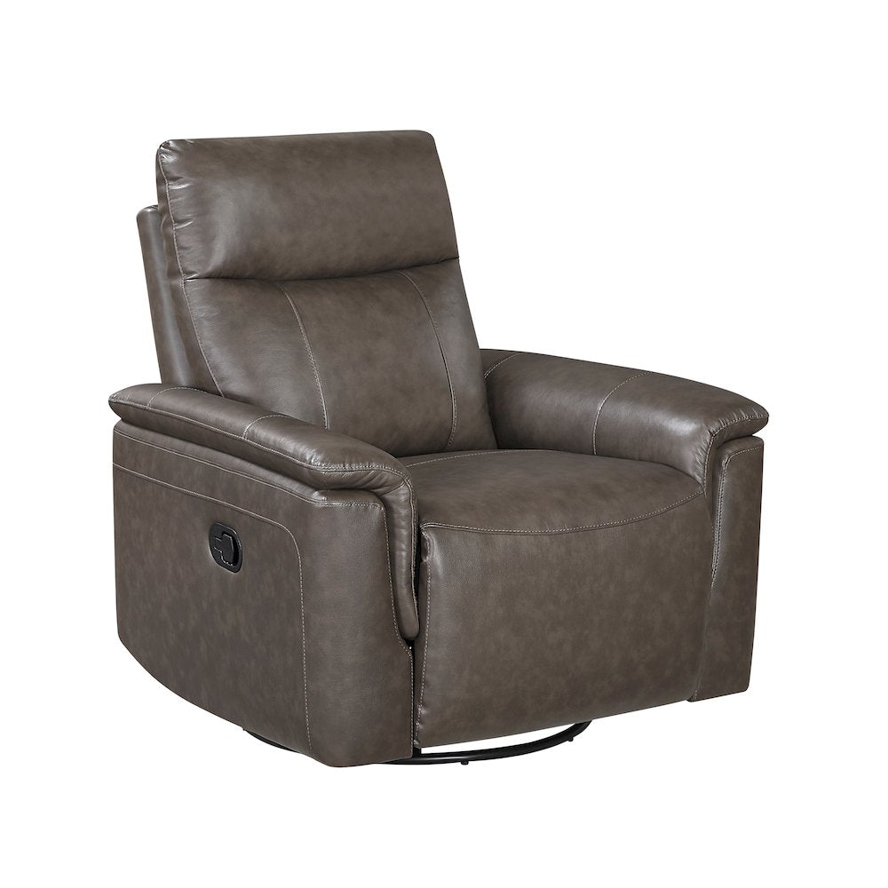 Hadley Leather Swivel Glider Reclining Chair in Dark Brown