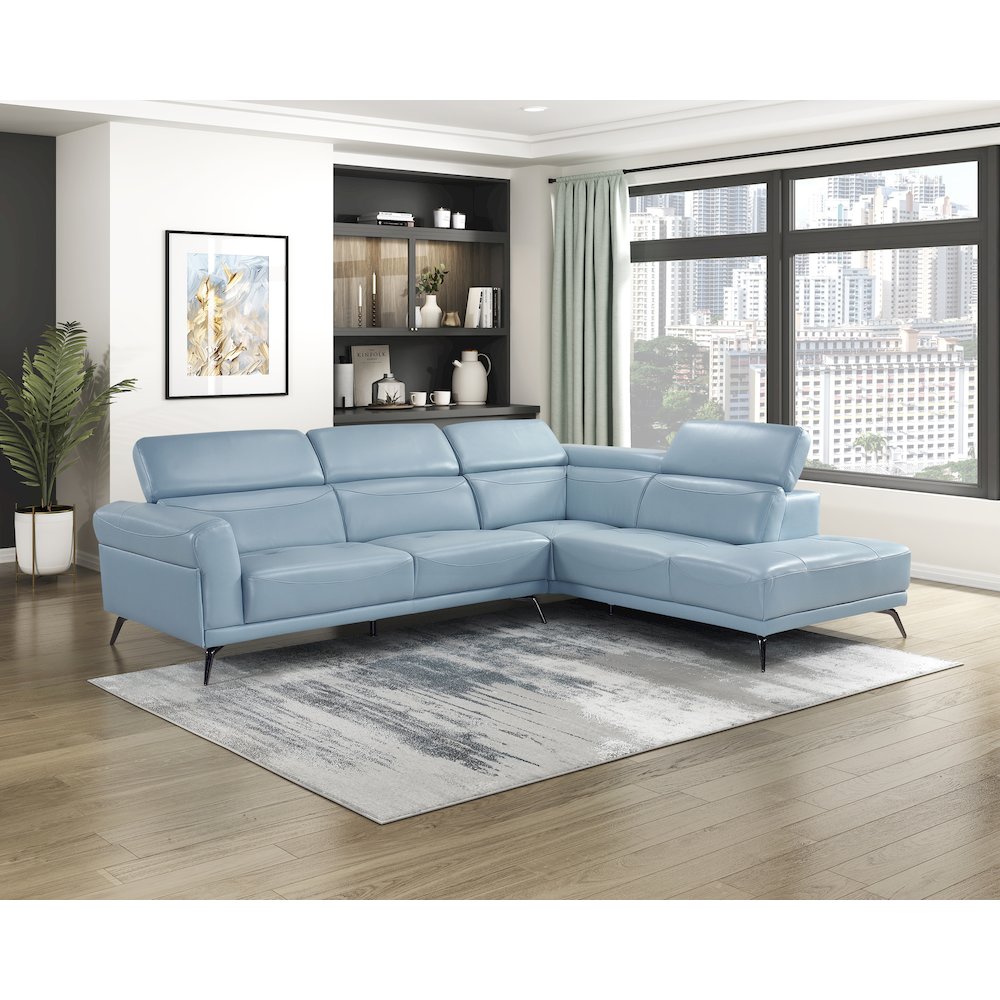 Giselle Leather 2-Piece Sectional with Right Side Chaise in Blue