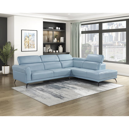 Giselle Leather 2-Piece Sectional with Right Side Chaise in Blue