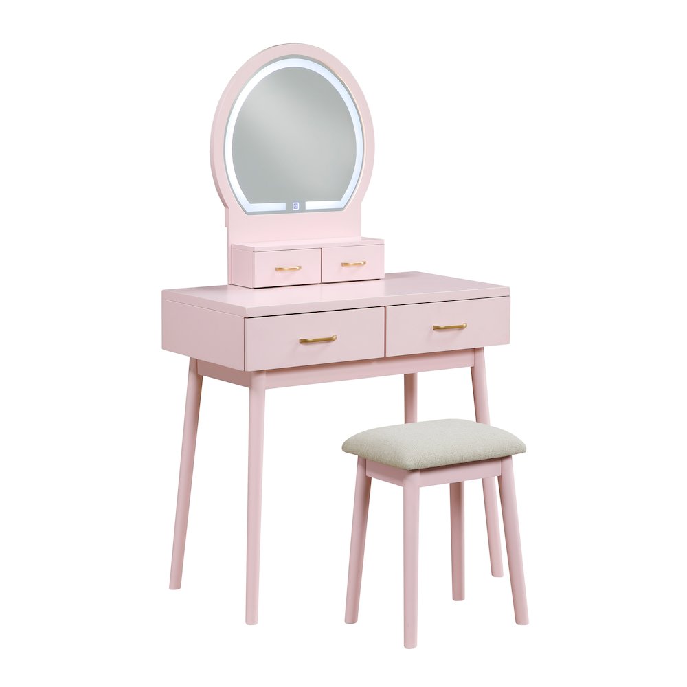 Camilla Acacia Vanity Dresser with Mirror and Stool in Pink