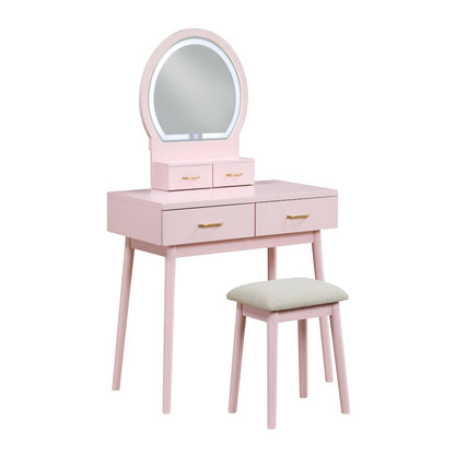 Camilla Acacia Vanity Dresser with Mirror and Stool in Pink