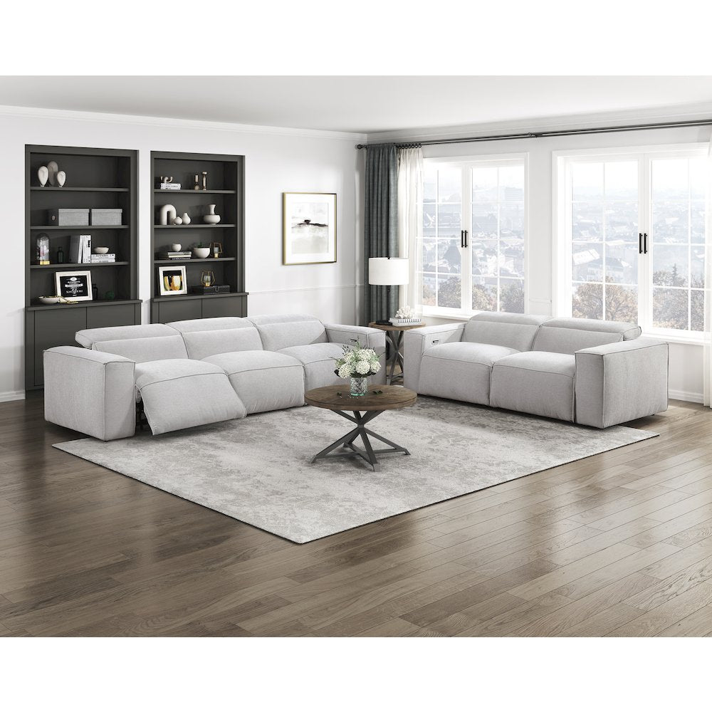 Phoebe Microfiber Power Double Reclining Sofa in Light Gray