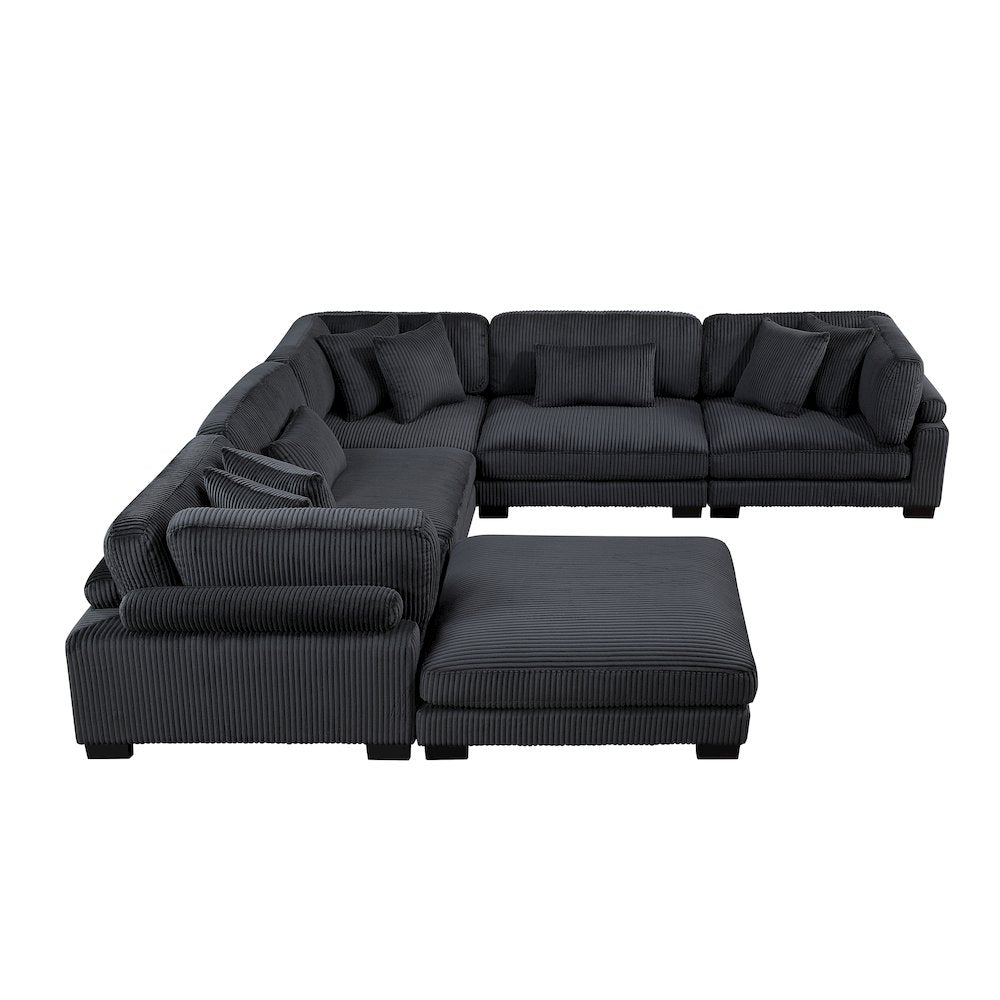 Traverse Corduroy 6-Piece Modular Sectional with Ottoman in Black