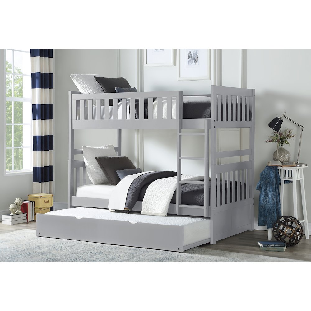Orion Pine Twin Over Twin Bunk Bed with Trundle Bed in Gray