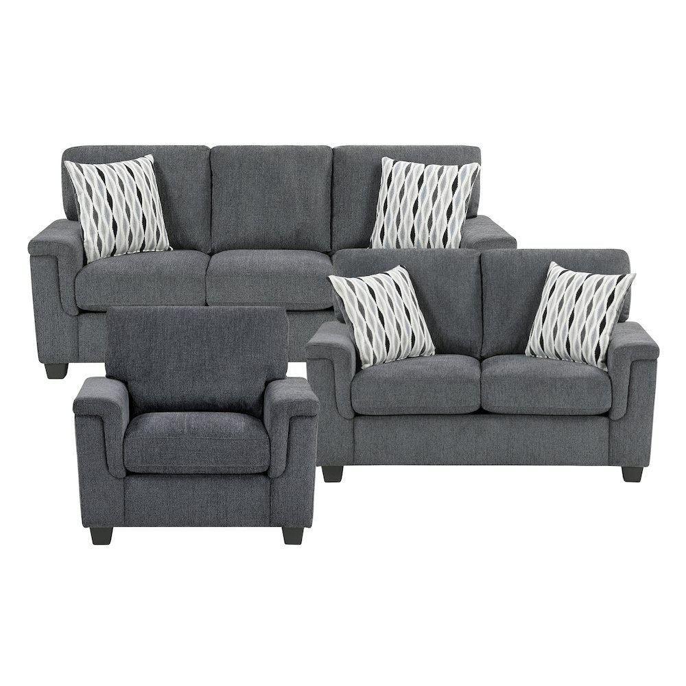 Chelsea Chenille 3pc Set: Sofa, Loveseat, Chair in Dark Gray