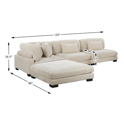 Traverse Corduroy 4-Piece Modular Sectional with Ottoman in Beige