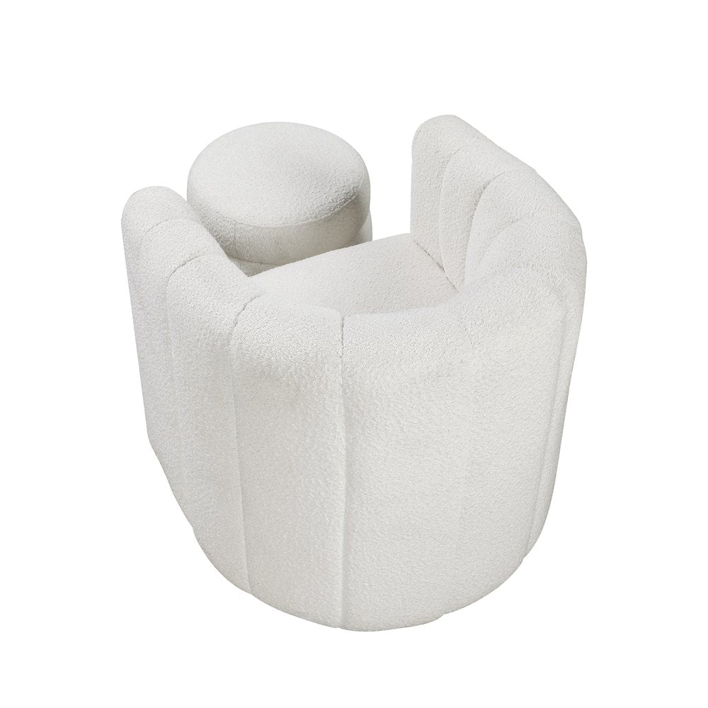Essex Boucle Swivel Chair with Ottoman in White