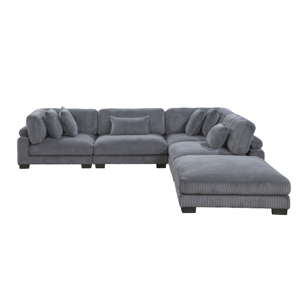 Traverse Corduroy 5-Piece Modular Sectional with Ottoman in Gray