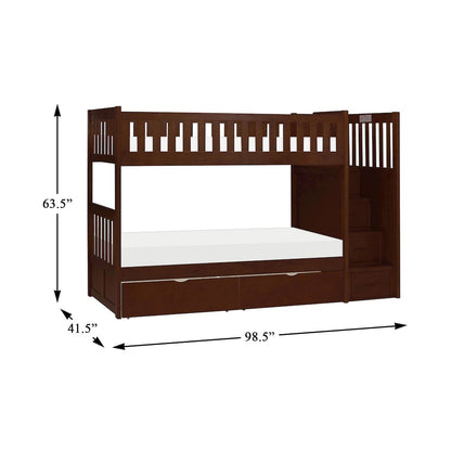 Rowe Pine Bunk Bed with Reversible Step Storage in Dark Cherry
