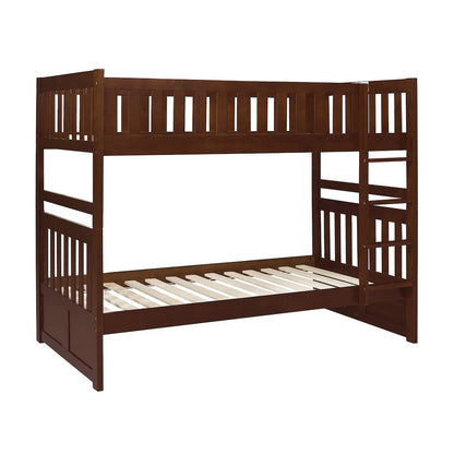 Rowe Pine Twin Over Twin Bunk Bed in Dark Cherry