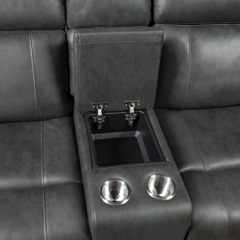 Kellen Microfiber Double Reclining Love Seat in Smoky Gray