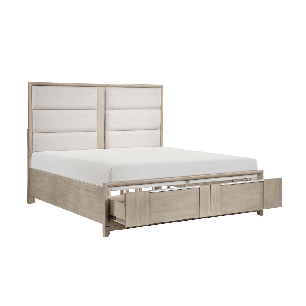 Mckewen Asian Hardwood QN Platform Bed w Footboard Storage in Light Gray