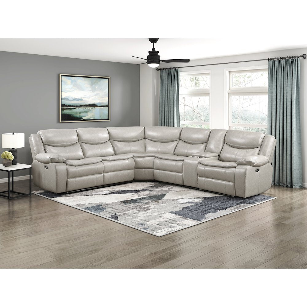 Fargo Faux Leather 3-Piece Power Reclining Sectional in Silver Gray