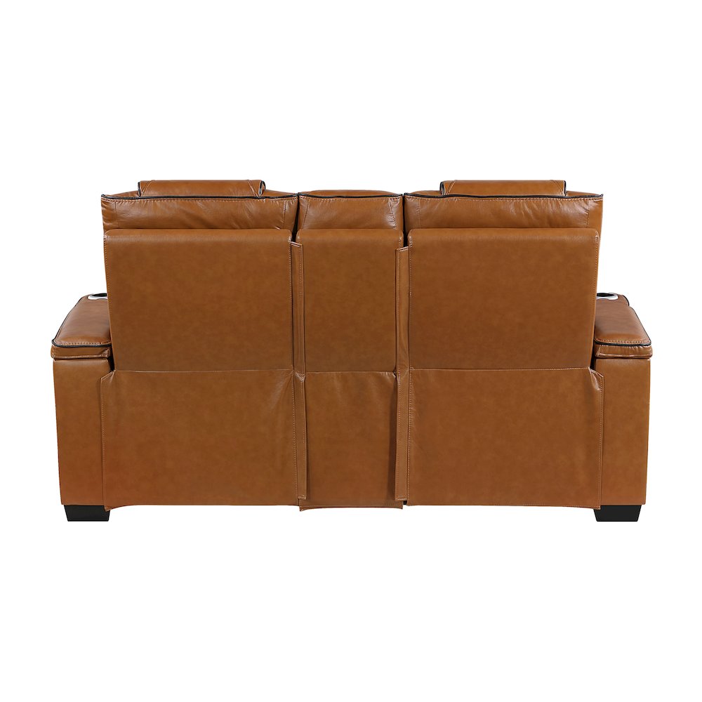 Apex Leather Pwr Double Reclining Love Seat with Center Console in Brown