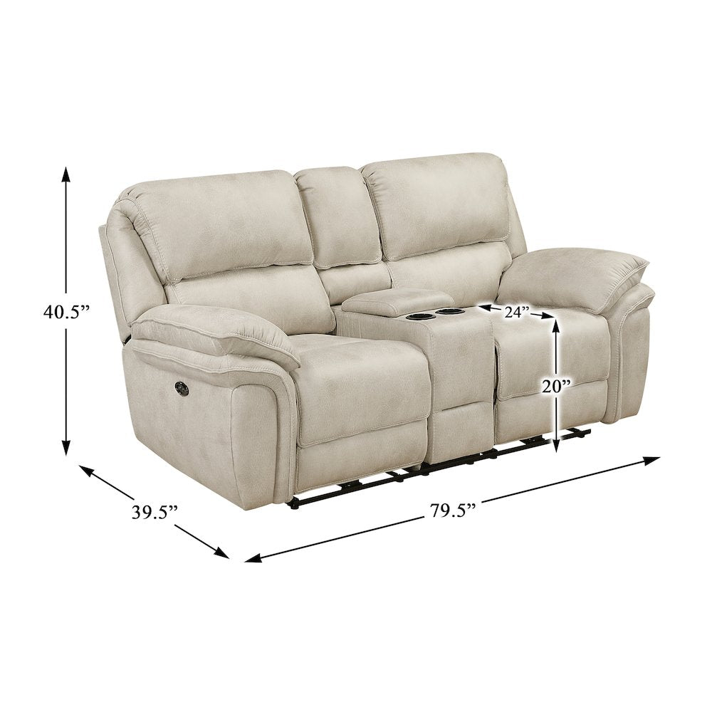 Proctor Microfiber Pwr Dbl Reclining L. Seat with Center Console in Sand