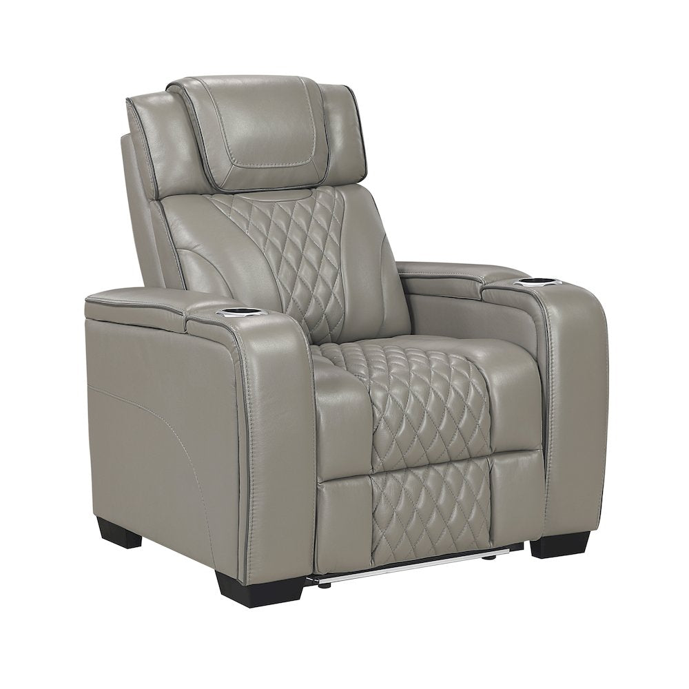 Apex Leather Power Reclining Chair with Air Massage and Heat in Gray