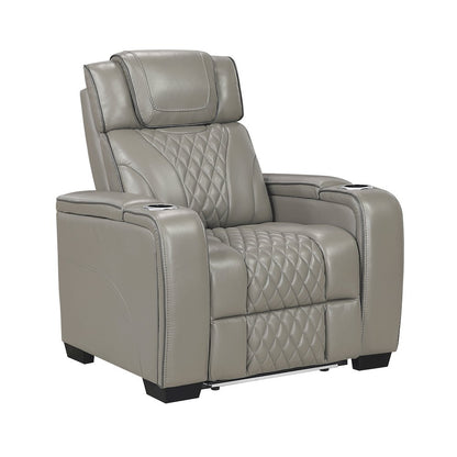 Apex Leather Power Reclining Chair with Air Massage and Heat in Gray