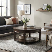 Poplar Wood Round Cocktail Table, Circle Coffee Table for Living Room, Espresso