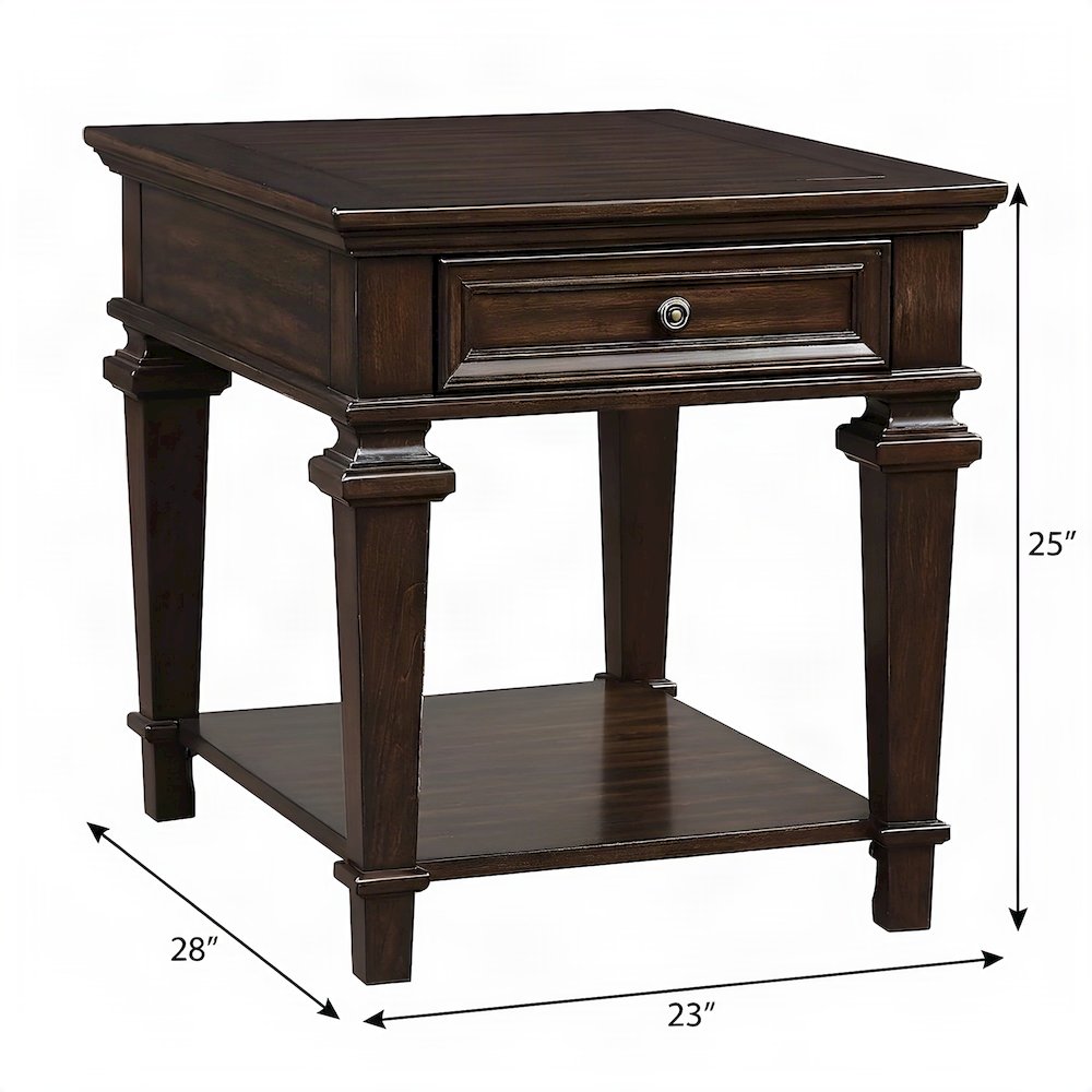 Poplar Wood End Table, Small Side Table for Living Room or Bedroom, Espresso