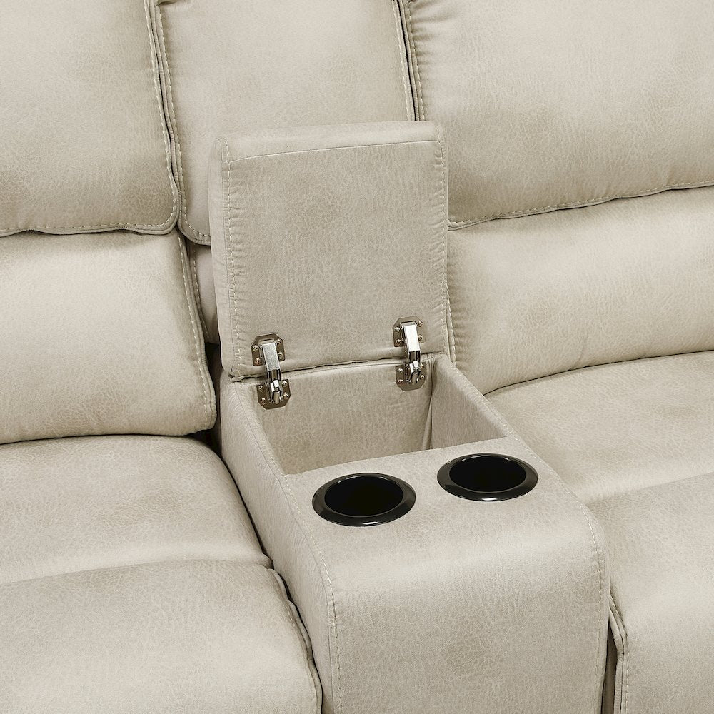 Proctor Microfiber Dbl Reclining Love Seat with Center Console in Sand