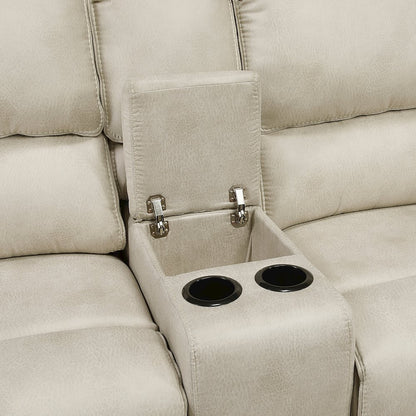 Proctor Microfiber Dbl Reclining Love Seat with Center Console in Sand