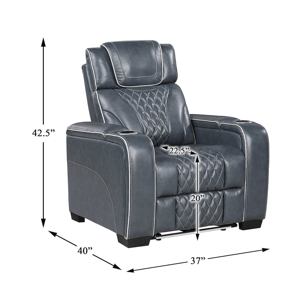 Apex Leather Power Reclining Chair with Power Headrest in Blue