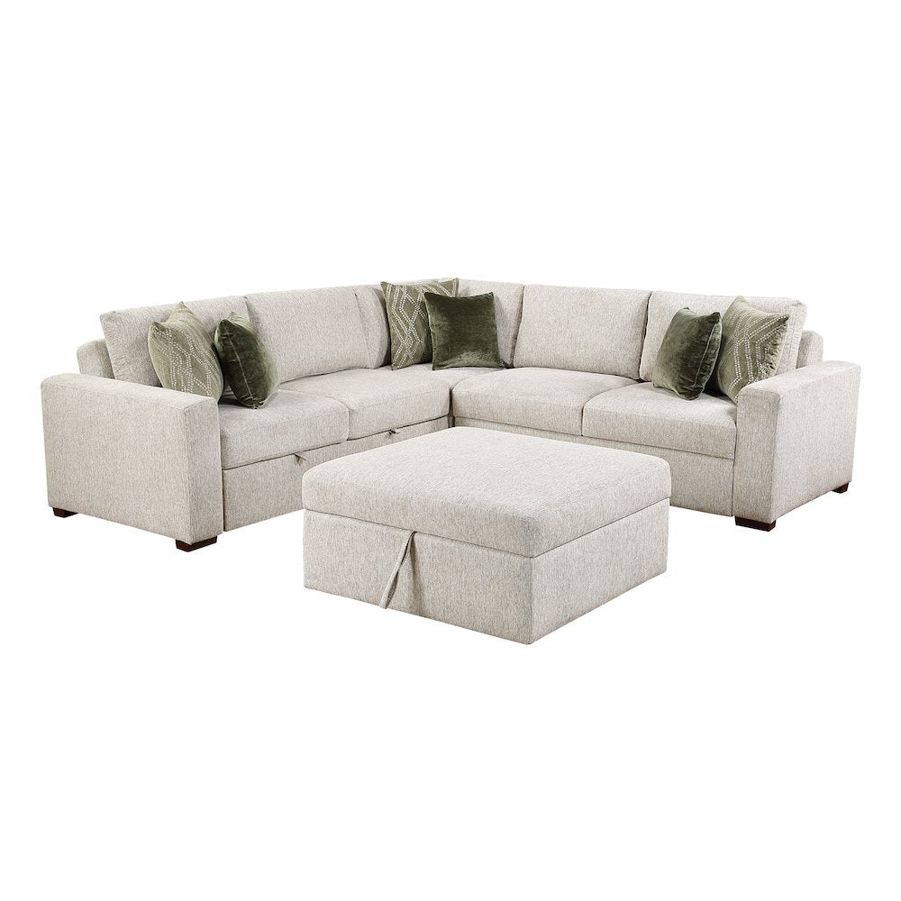 Isla Microfiber 4-Piece Sectional with Pull-out Bed in Sage Sand
