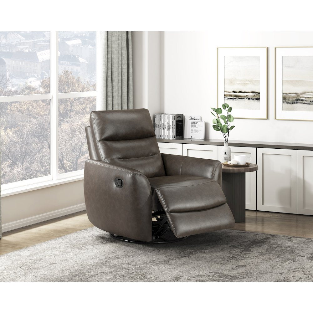 Cassian Leather Swivel Glider Reclining Chair in Dark Brown