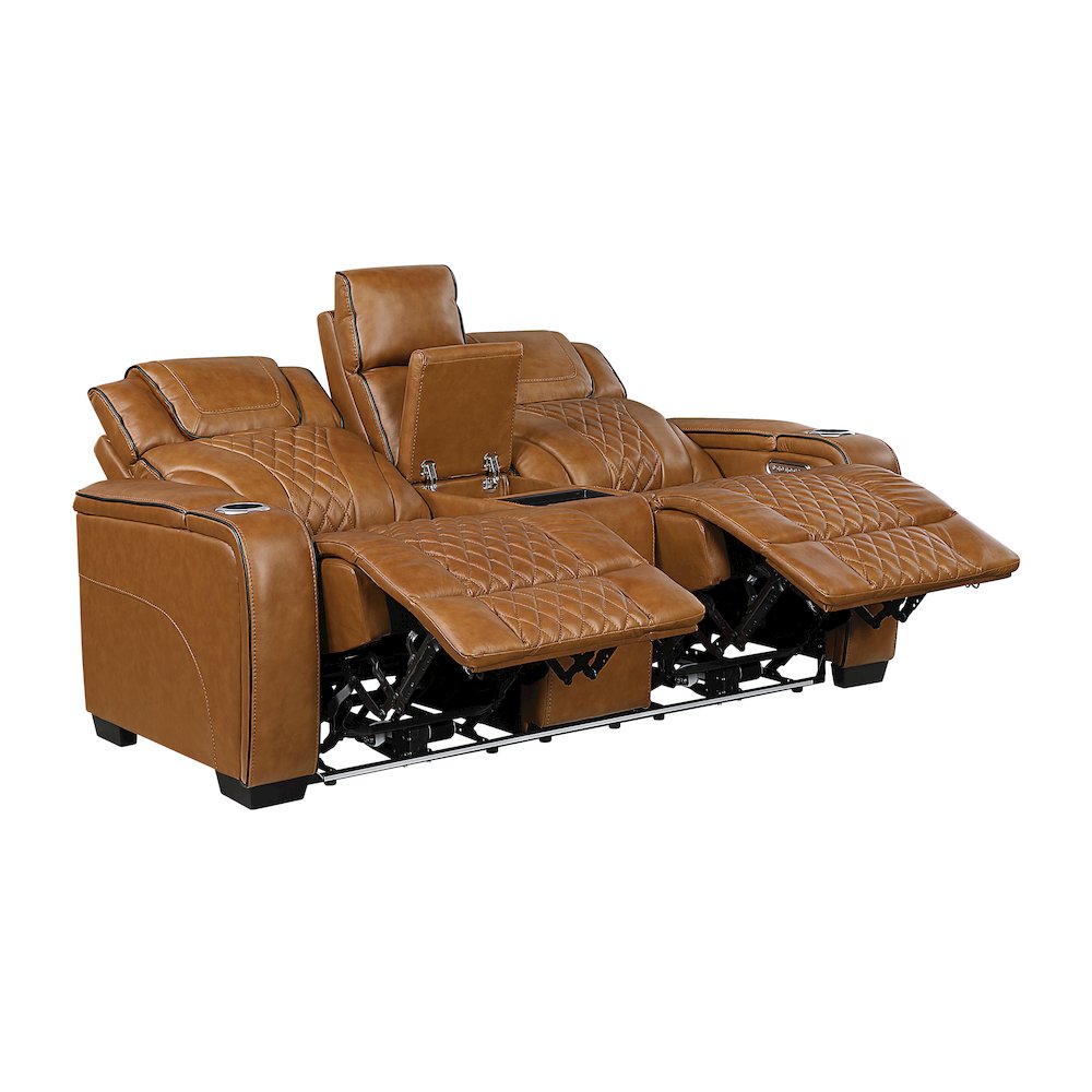 Apex Leather Pwr Double Reclining Love Seat with Center Console in Brown