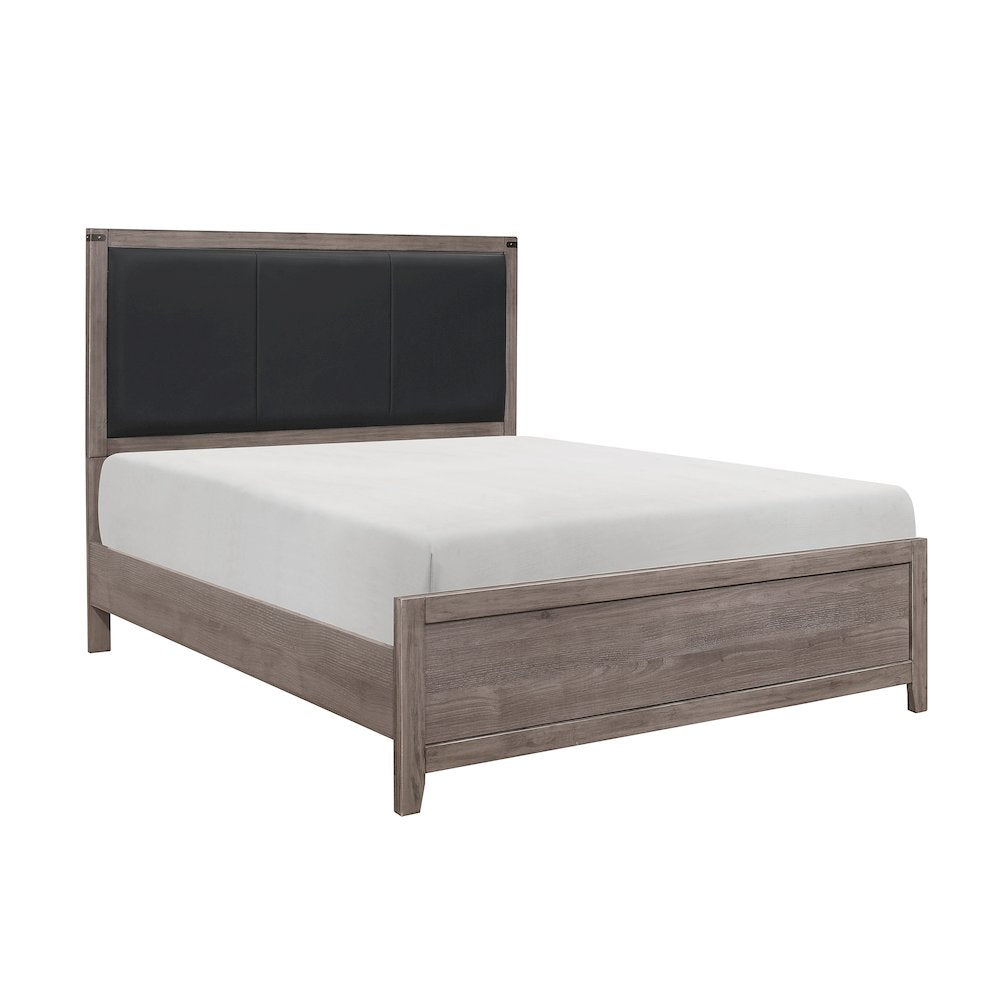 Woodrow Asian Hardwood Full Bed with Upholstery Headboard in Gray