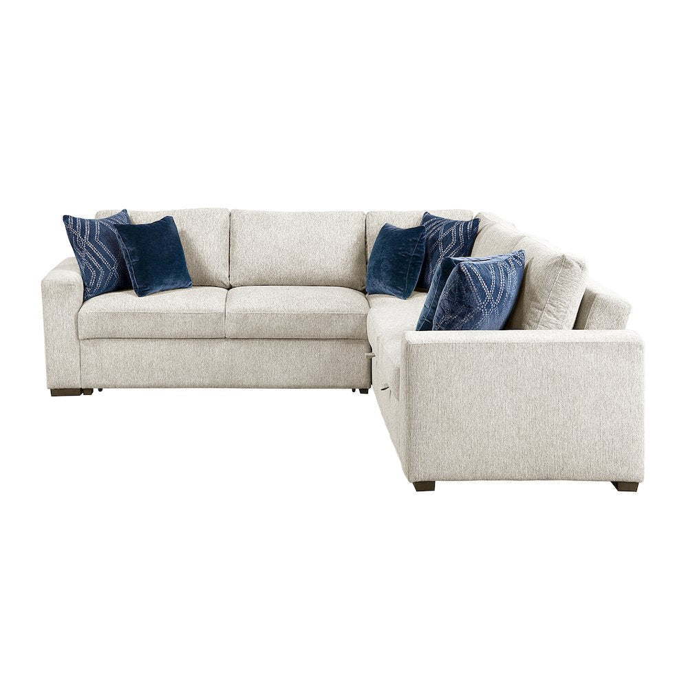 Isla Microfiber 3-Piece Sectional with Pull-out Bed in Beige