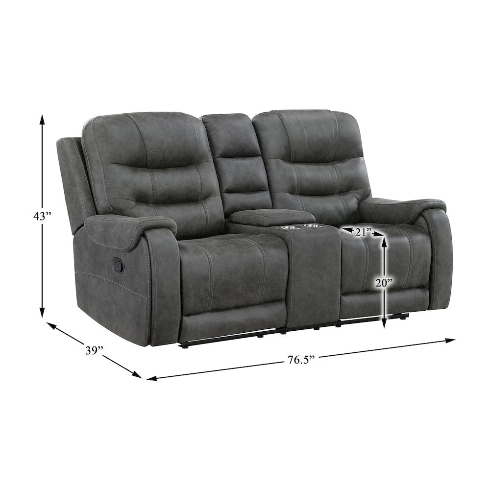 Oberon Microfiber Double Reclining Love Seat in Dark Gray