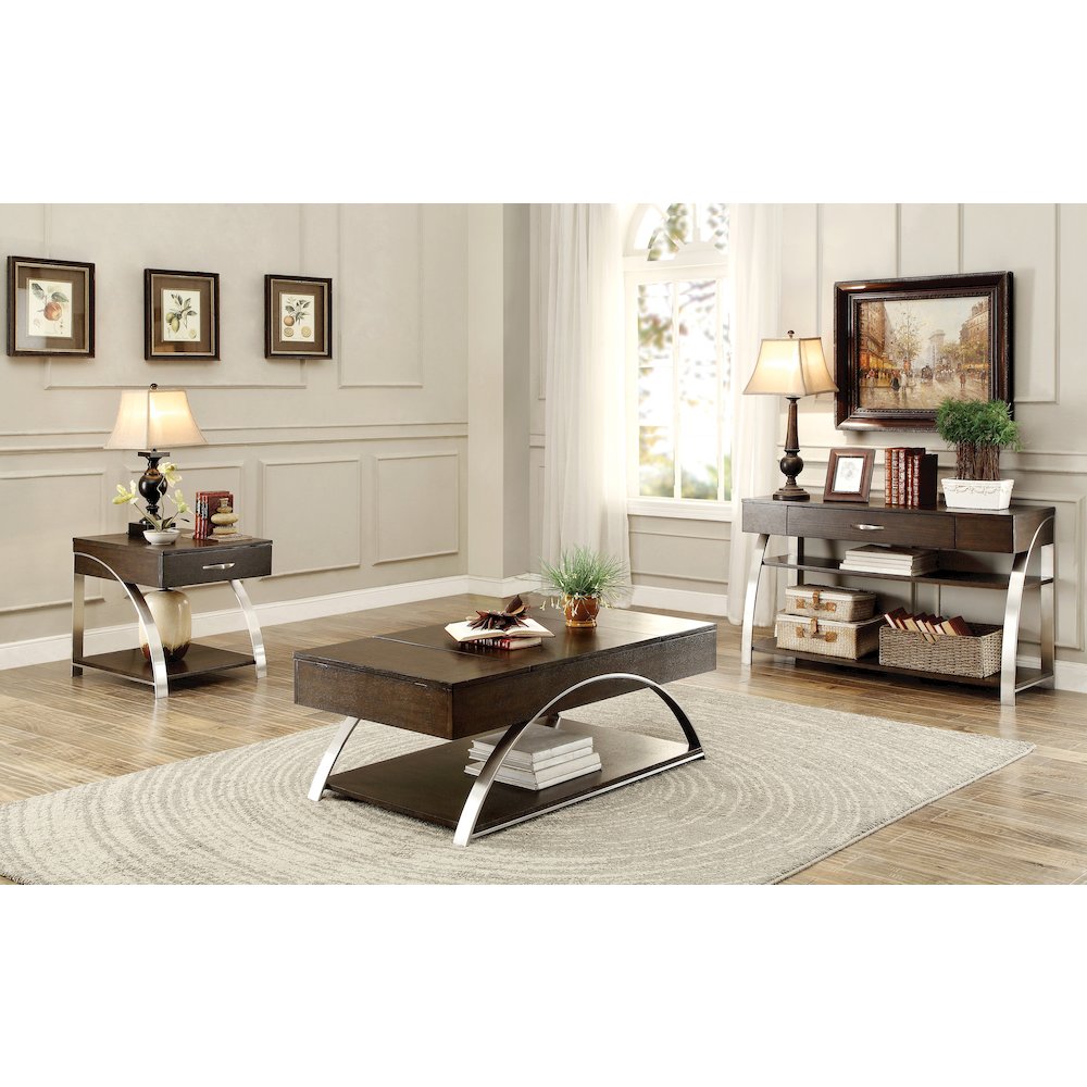 Tioga Engineered Wood End Table with Lift-Top and Storage in Espresso