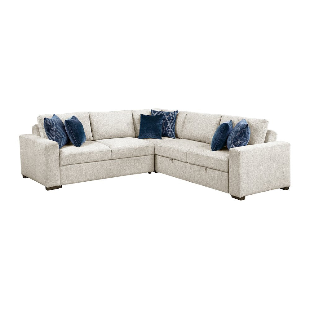 Isla Microfiber 3-Piece Sectional with Pull-out Bed in Beige