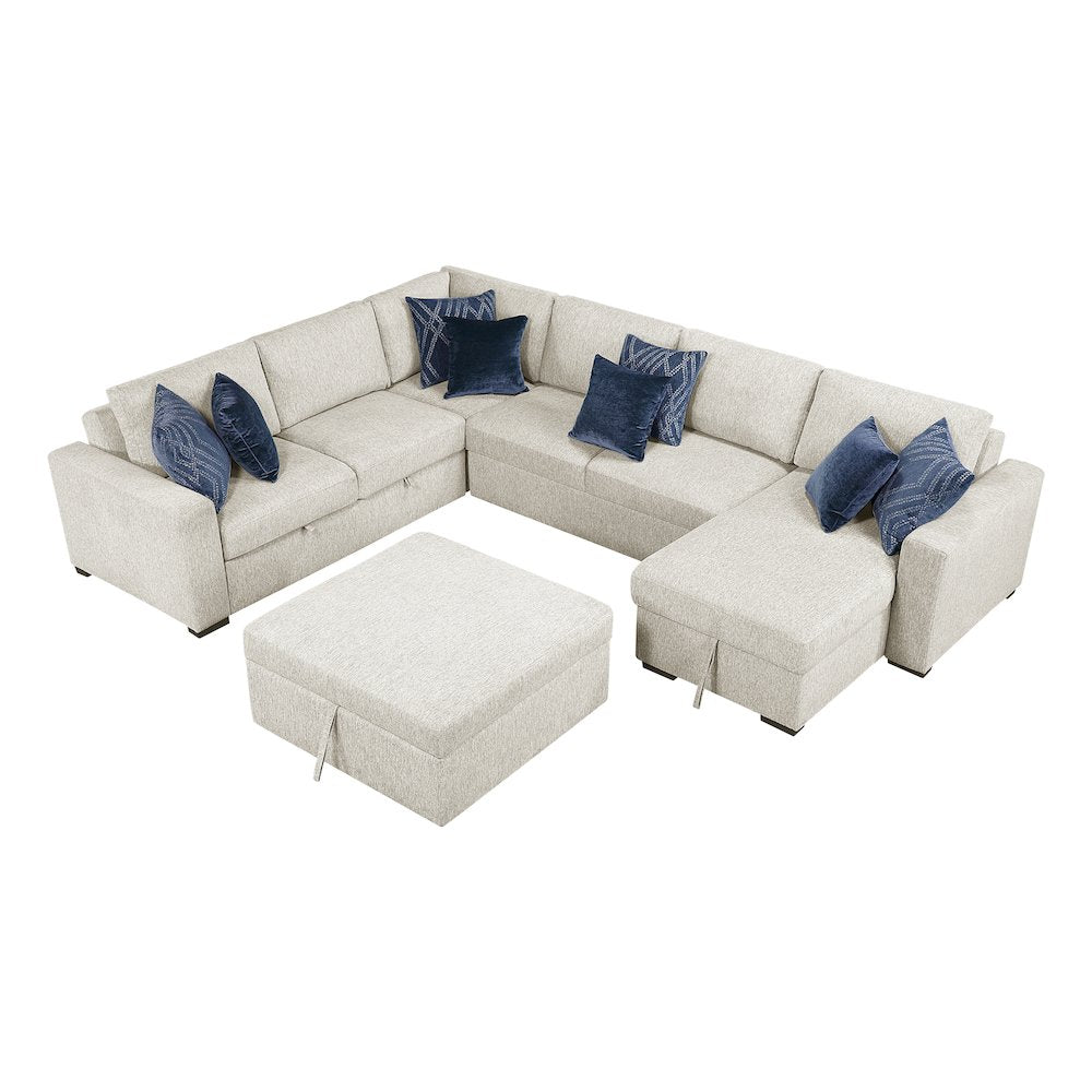 Isla Microfiber 5-Piece Sectional with Reversible Chaise in Beige