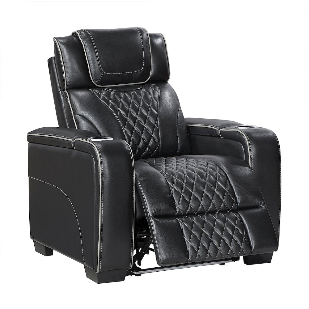 Apex Leather Power Reclining Chair with Power Headrest and Heat in Black