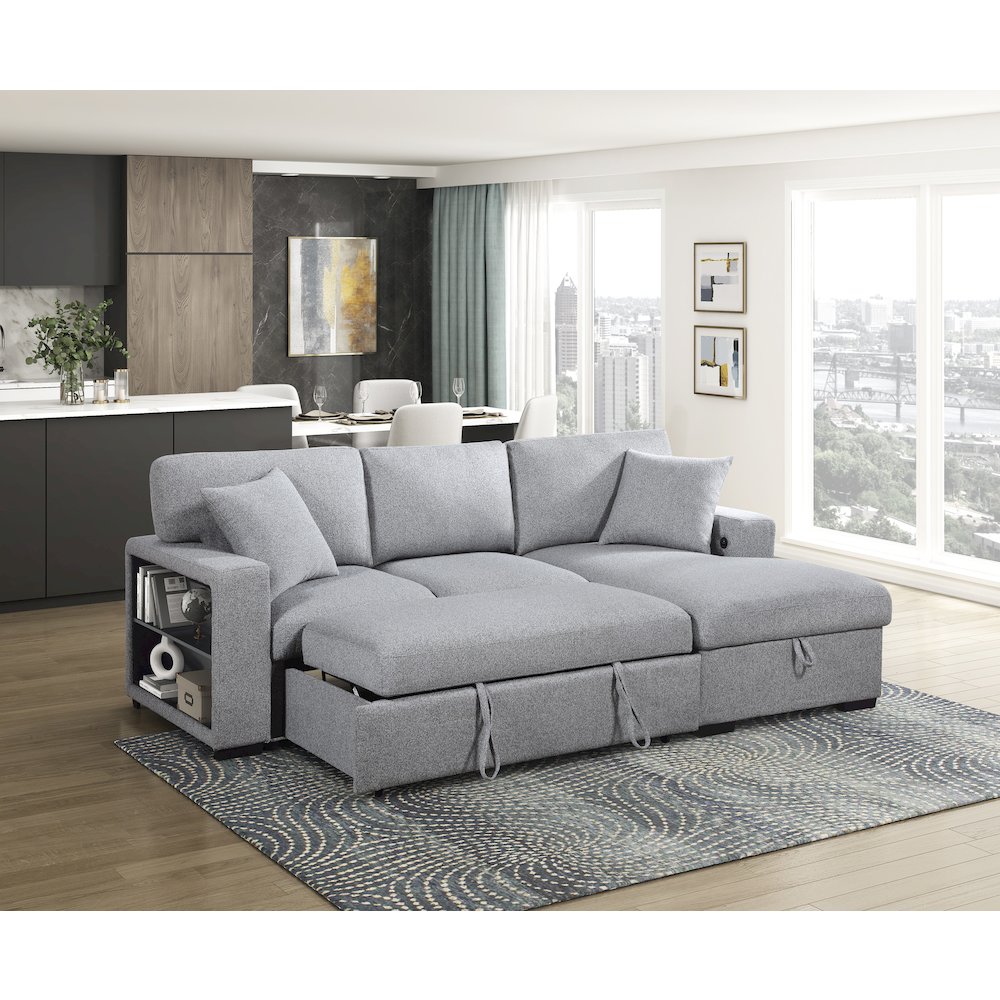 Pompano Boucle Sectional with Right Chaise, Pull-out Bed in Gray